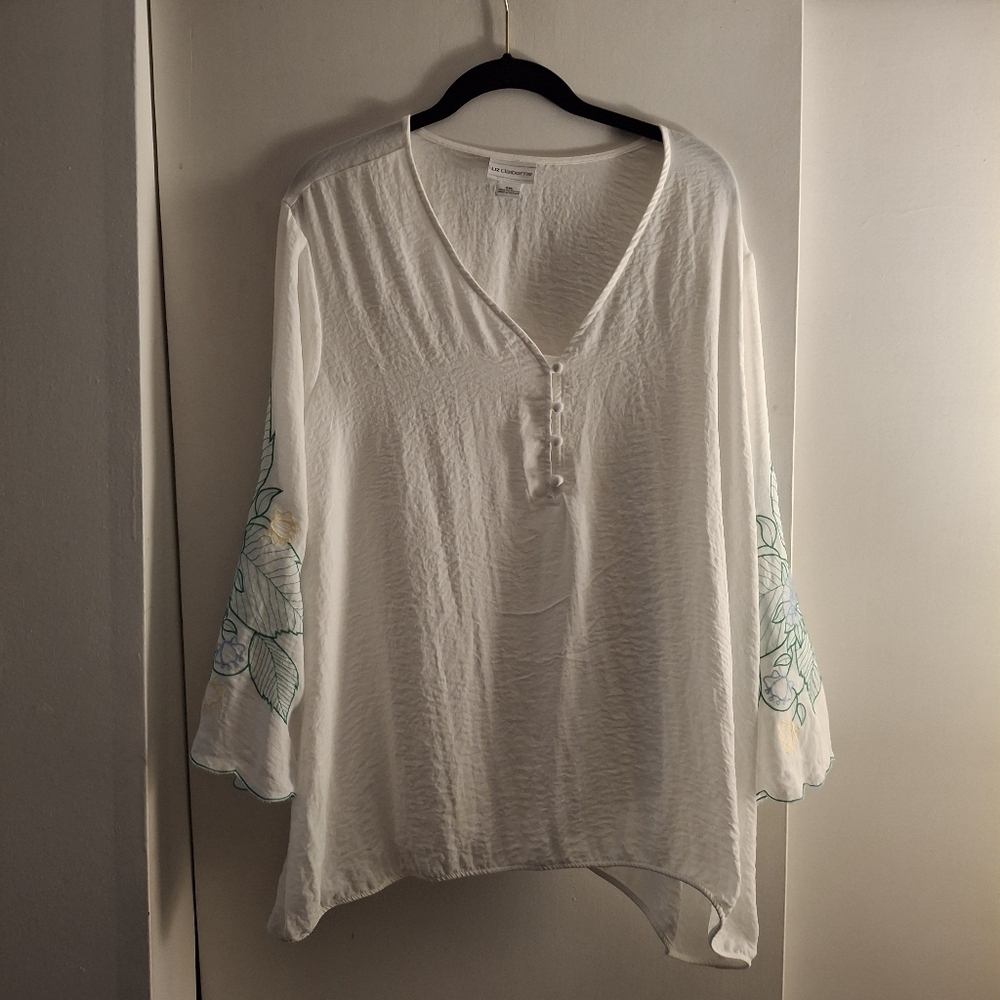 Liz Claiborne White Sheer Floral Women's Top - Picture 1 of 7
